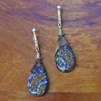 Šepkus E-132D Australian Matrix Boulder Opal Teardrop Earrings