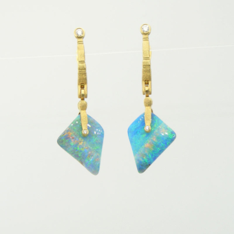 Šepkus E-142MD Caribbean-Blue Boulder Opal "Sticks and Stones" Dangle Earrings