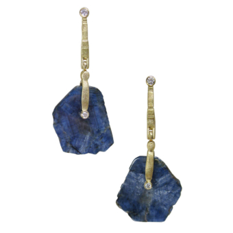 Šepkus E-167MD Unique Blue Sapphire Slice "Sticks and Stones" Earrings