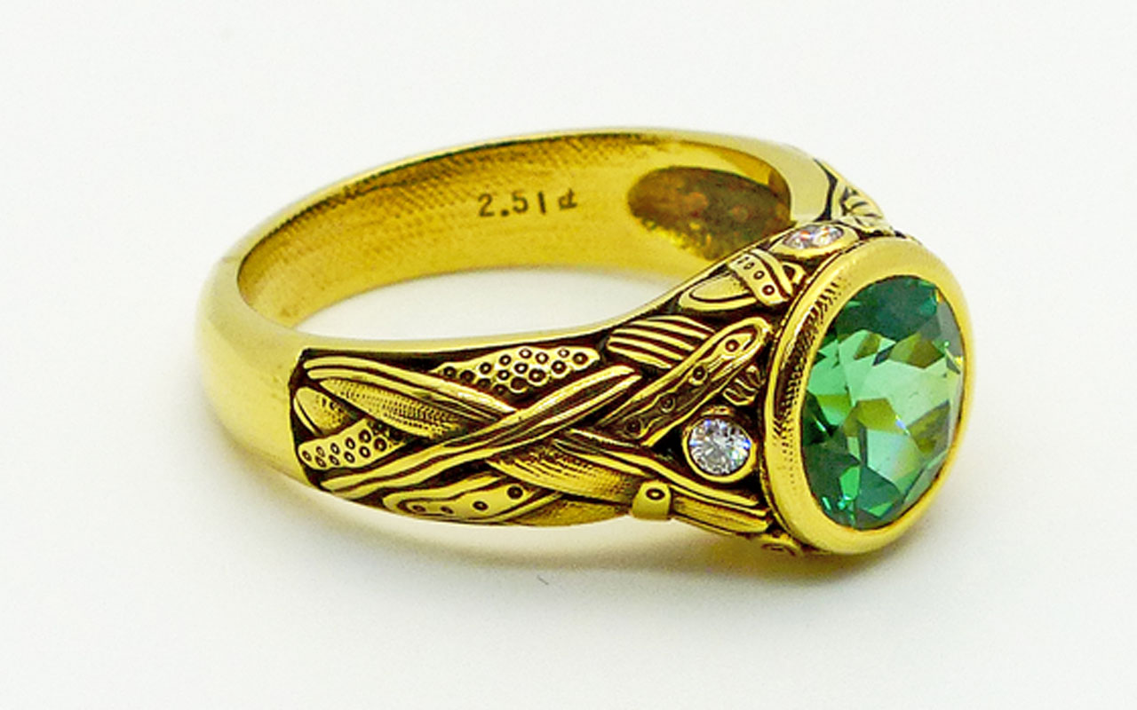 SOLD Šepkus R55M “Reed” 18K Yellow Gold and Green Tourmaline Ring