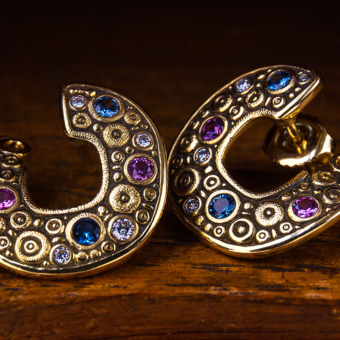 Šepkus E-124S "Split Disk" 18K, Sapphire, and Diamond Earrings