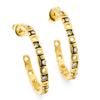 Šepkus E-139D (Med) “Micro Windows” Hoop Earrings