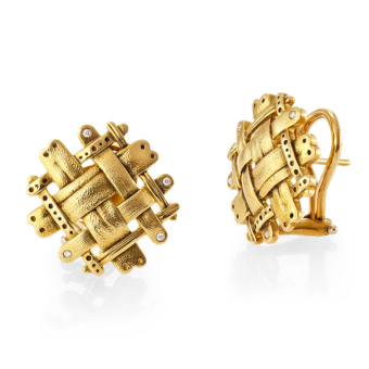 Šepkus E-175D  18K and Diamond "Woven" Post-Clip Earrings
