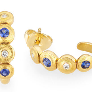 Šepkus E-219S 18K Yellow Gold, Sapphire, and Diamond "Four Seed" Earrings