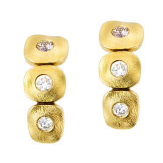 Šepkus E-231D 18K Yellow Gold and Diamond "Dancing Squares" Hoop Earrings