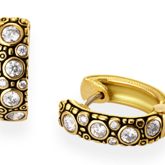 Šepkus E-62D "Oval Hoop" 18K Yellow Gold and Diamond Earrings