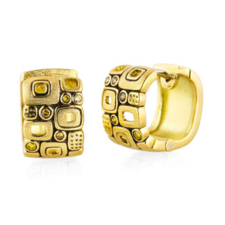 Šepkus E-83 “Little Windows” 18K Yellow Gold and Diamond Huggie Earrings