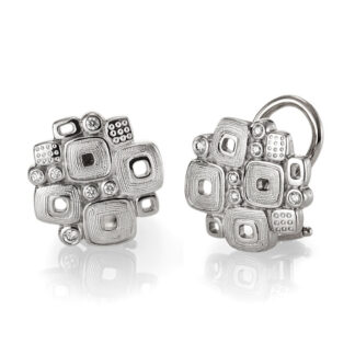 Šepkus E-84P "Little Windows" Platinum and Diamond Post-Clip Earrings