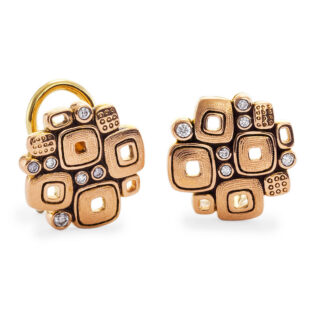 Šepkus E-84R "Little Windows" 18K Rose Gold and Diamond Post-Clip Earrings