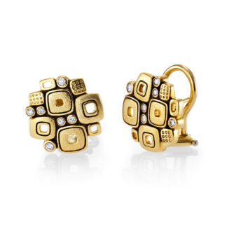 Šepkus E-84 "Little Windows" 18K Yellow Gold and Diamond Post-Clip Earrings