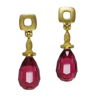 Šepkus E-238M 18K Yellow Gold "Hanging Fruit" Rubellite Tourmaline Briolette Drop Earrings
