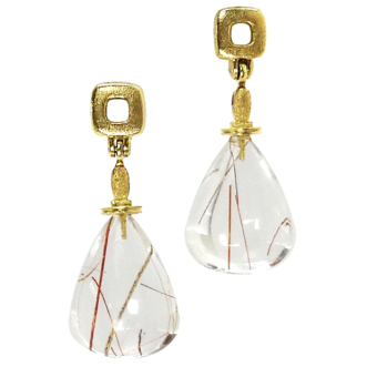 Šepkus E-238M 18K Yellow Gold "Hanging Fruit" Earrings with Rutilated Quartz Drops