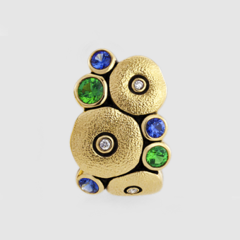 Šepkus E-100 "Orchard" 18K Gold, Tsavorite, Sapphire, and Diamond Earrings