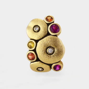 Šepkus E-100S(FIRE) "Orchard" 18K Gold, Ruby, Sapphire, and Diamond Earrings