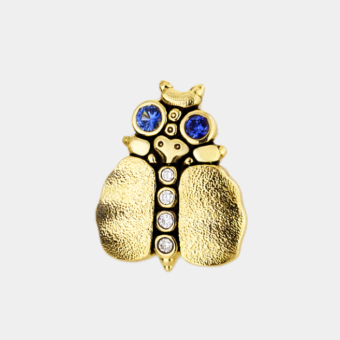 Šepkus E-108 "Entomology IV - Thoughtful Beetle" 18K Gold, Tsavorite/Sapphire and Diamond Stud Earrings