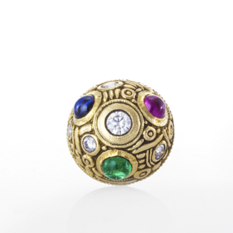 Šepkus E-29 "Half Dome" 18K, Sapphire, Ruby, Emerald, and Diamond Stud Earrings