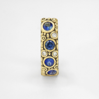 Šepkus E-62FS "Oval Hoop" 18K Yellow Gold, Faceted Sapphire and Diamond Earrings