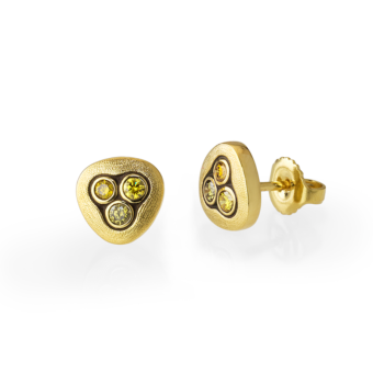Šepkus E-75 "Swirling Water" 18K Yellow Gold and Natural Color Diamond Earrings