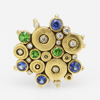 Šepkus E-90 "Ocean" 18K Yellow Gold, Diamond, Tsavorite and Sapphire Earrings