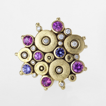 Šepkus E-90S "Ocean" 18K Yellow Gold, Diamond, and Sapphire Earrings