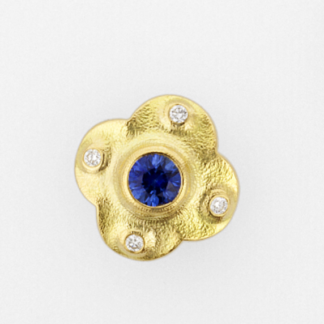 Šepkus E-217S 18K Yellow Gold and Sapphire "Flora" Stud Earrings with Diamonds