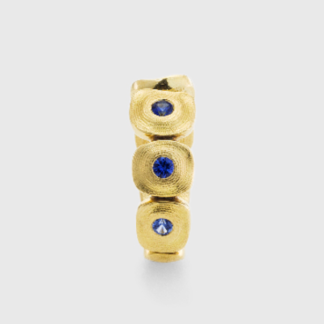Šepkus E-231S 18K Yellow Gold and Sapphire "Dancing Squares" Hoop Earrings