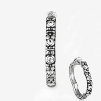 Šepkus E-233ZD Palladium and Diamond "Quatrefoil" Huggies Earrings