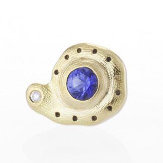 Šepkus ES-3S 18K Yellow Gold, Sapphire, and Diamond "Flora" Stud Earring