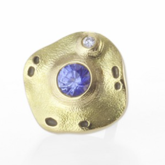 Šepkus ES-5S 18K Yellow Gold, Sapphire, and Diamond "Flora" Stud Earring