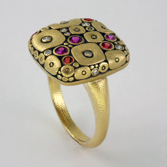 Šepkus R-138S 18K Yellow Gold, Sapphire and Diamond "Soft Mosaic" Ring