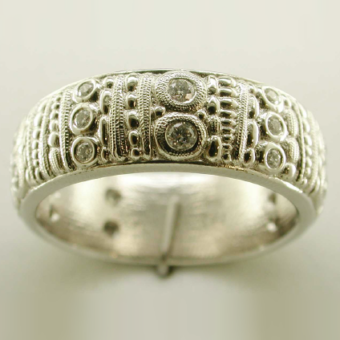 Šepkus R-22P Platinum and Diamond "Carved" Band Ring