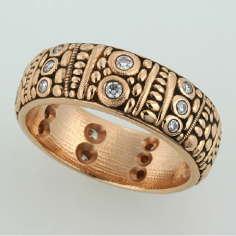 Šepkus R-22R 18K Rose Gold and Diamond "Carved" Band Ring