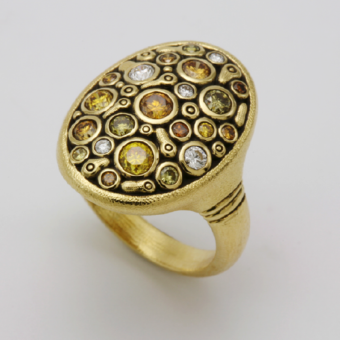 Šepkus R-141DC 18K Yellow Gold and Diamond "Constellation" Dome Ring