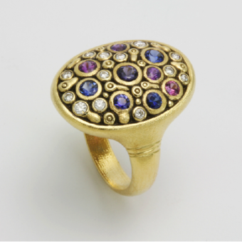 Šepkus R-141S  18K Yellow Gold, Sapphire and Diamond "Constellation" Dome Ring