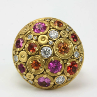 Šepkus R-145S 18K Yellow Gold, Color Stone, and Diamond  "Blooming Hill" Ring