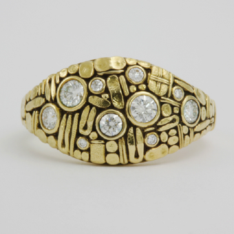 Šepkus R-146D 18K Yellow Gold and Diamond  "Curious" Dome Ring
