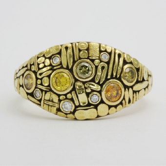 Šepkus R-146DC 18K Yellow Gold and Natural Color Diamond "Curious" Dome Ring