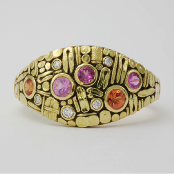 Šepkus R-146S 18K Yellow Gold, Color Stone, and Diamond  "Curious" Dome Ring