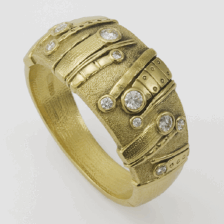 Šepkus R-150D 18K Yellow Gold and Diamond "Sea Grass" Dome Ring
