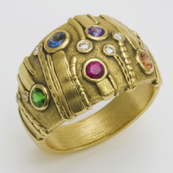 Šepkus R-151S 18K Yellow Gold, Sapphire, and Diamond "Sea Grass" Dome Ring