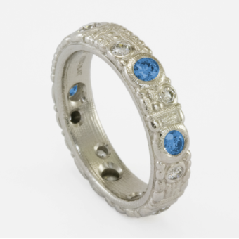 Šepkus R-154PS Platinum, Faceted Sapphire, and Diamond "Rountree" Band