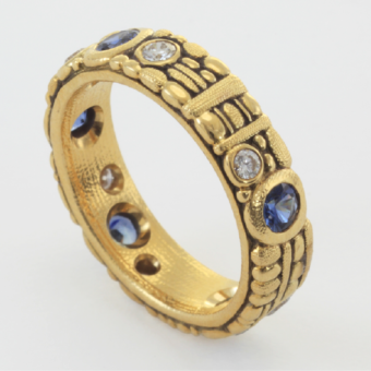 Šepkus R-154S 18K Yellow Gold, Faceted Sapphire, and Diamond "Rountree" Band