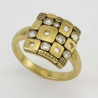 Šepkus R-158D 18K Yellow Gold and Diamond "Square Windows" Dome Band
