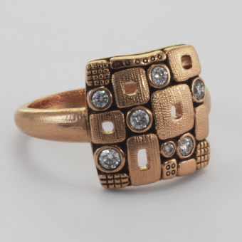 Šepkus R-158RD 18K Rose Gold and Diamond "Square Windows" Dome Band