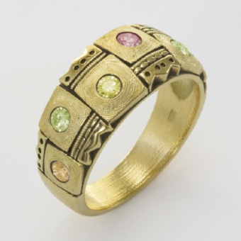 Šepkus R-159DC 18K Yellow Gold and Natural Color Diamond "Crowned Heads" Dome Band