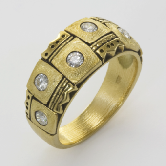 Šepkus R-159D 18K Yellow Gold and Diamond "Crowned Heads" Dome Band