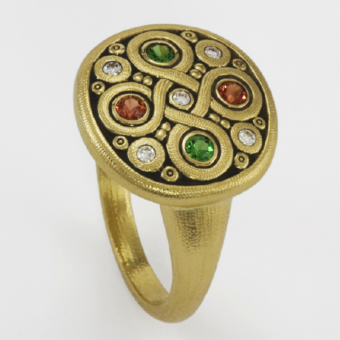 Šepkus R-161S 18K Yellow Gold, Sapphire, and Diamond "Celtic Spring" Ring