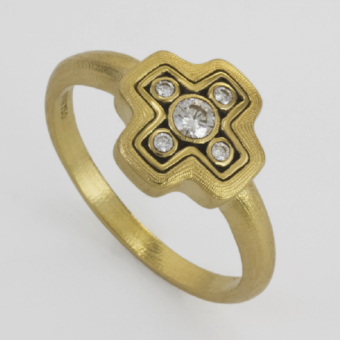 Šepkus R-162D 18K Yellow Gold and Diamond "Little Cross" Ring