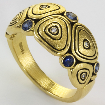 Šepkus R-163S 18K Yellow Gold, Sapphire, and Diamond "Pebbles" Ring