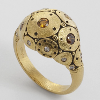 Šepkus R-178DC 18K Yellow Gold and Natural Color Diamond "Water Lilies" Dome Ring